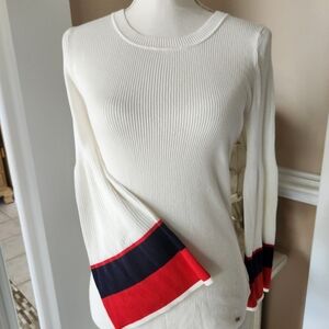 NWOT ❗️ Tommy Hilfiger white sweater with red and blue accent on the sleeves sma